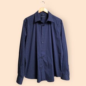 Theory MENS Navy Blue Designer Speckled Subtle Floral Button Down Shirt MENS XL